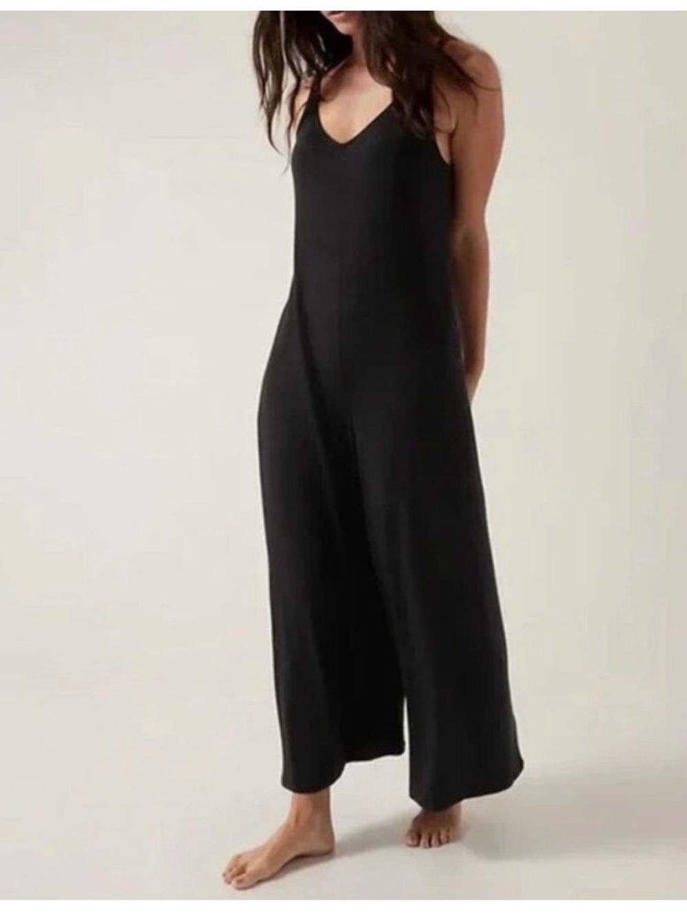 Athleta Nighttime Bliss Black Sleeveless Jersey  Romper- NWT M